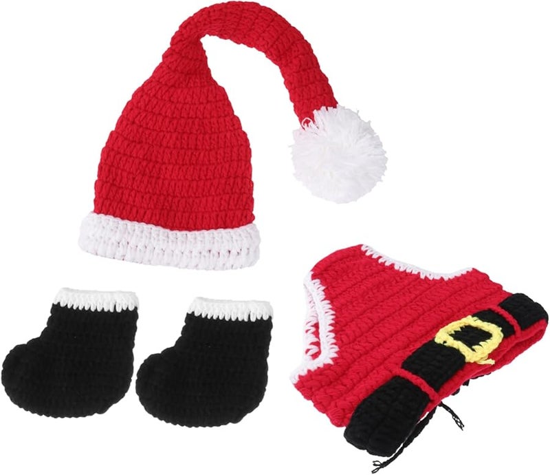 قبعة سانتا كروشيه عيد الميلاد لحديثي الولادة للأولاد والبنات محايدة الجنس قبعة محبوكة يدويًا ودعائم التصوير - Image 1